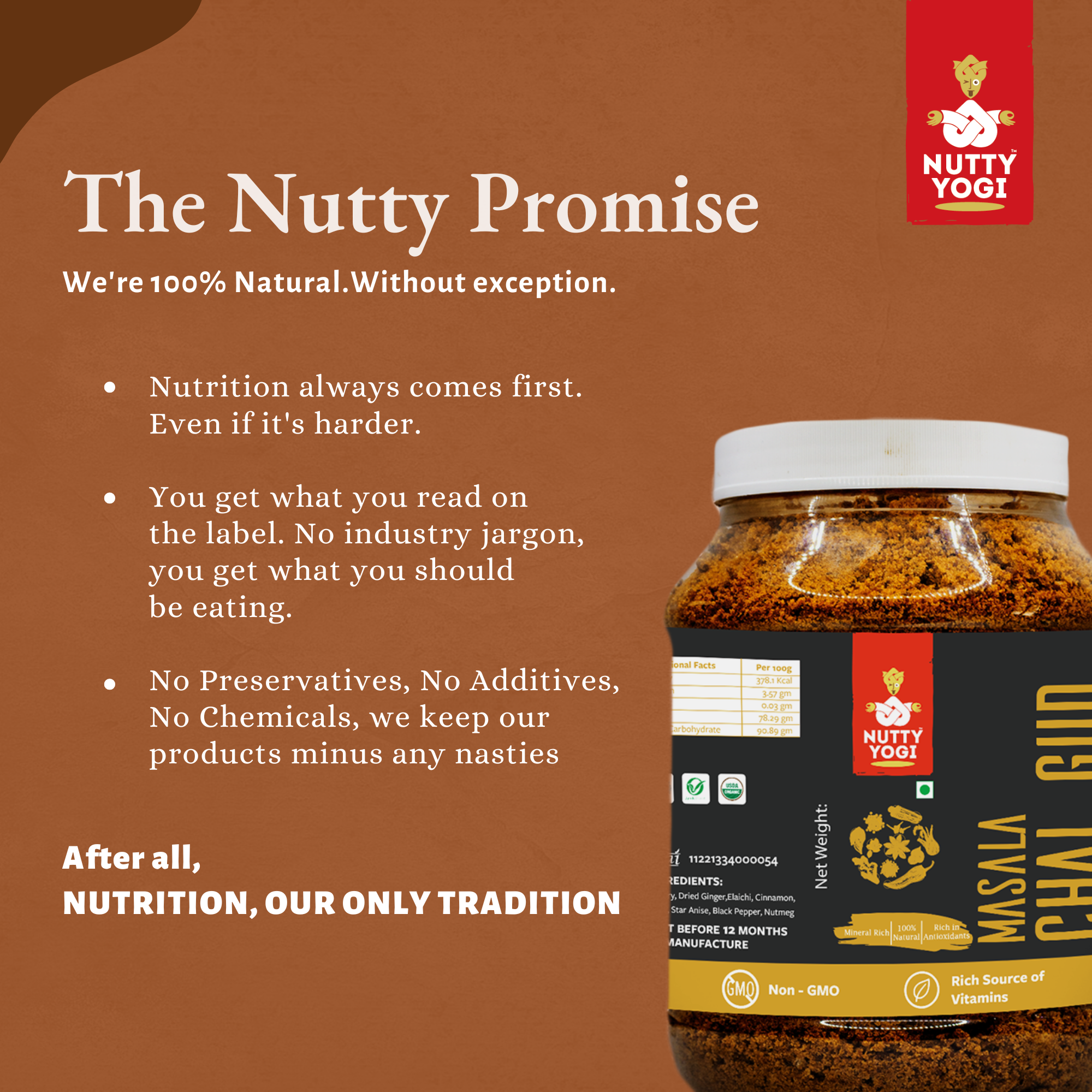 Nutty Yogi Masala Chai Gud Jar | Unique Taste | Made with Pure Indian Jaggery 1.5kg