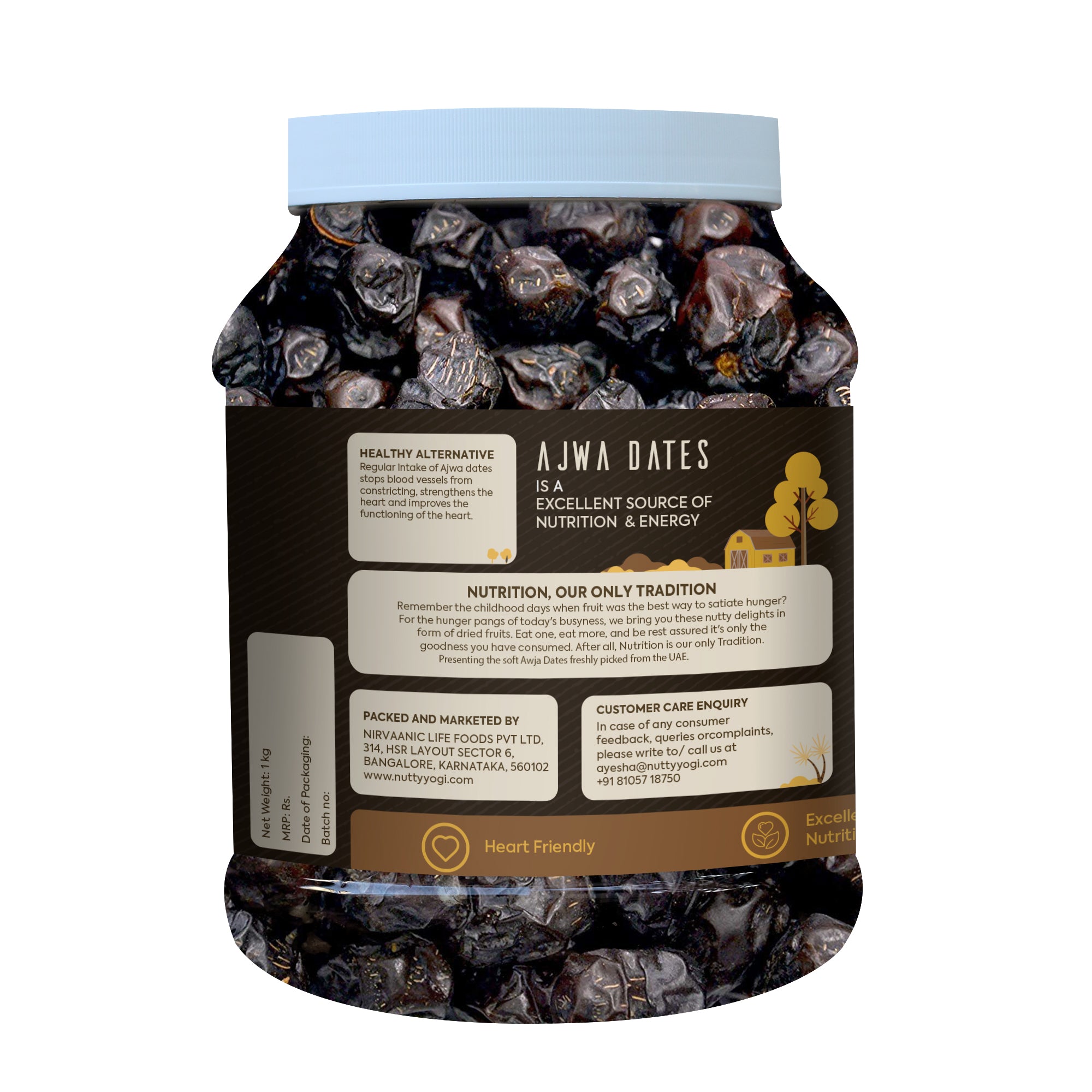 Nutty Yogi Ajwa Dates 1.2kgs Jar| Healthy & Nutritious Snack | Rich in Iron, Fibre, Immunity Booster, Protein & Vitamins |