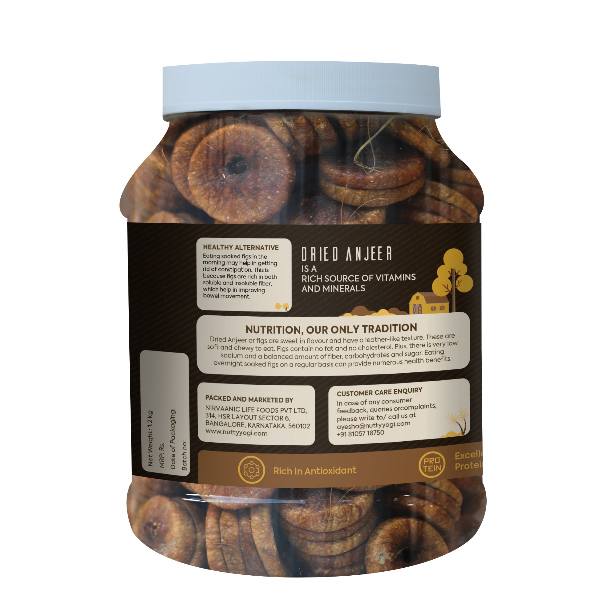 Nutty Yogi Premium Dried Afghani Anjeer 1.2kg jar | Dried Figs | Rich Source of Fibre Calcium & Iron | Low in calories and Fat Free |