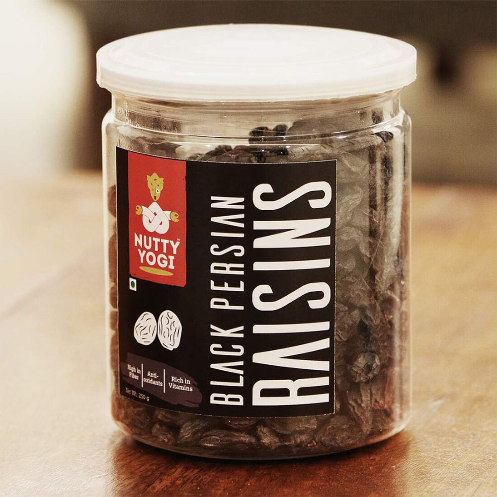 Nutty Yogi Black Persian Raisins | Seedless Kishmish | Naturally Contains Anti Oxidants - 250gm (Pack of 1)