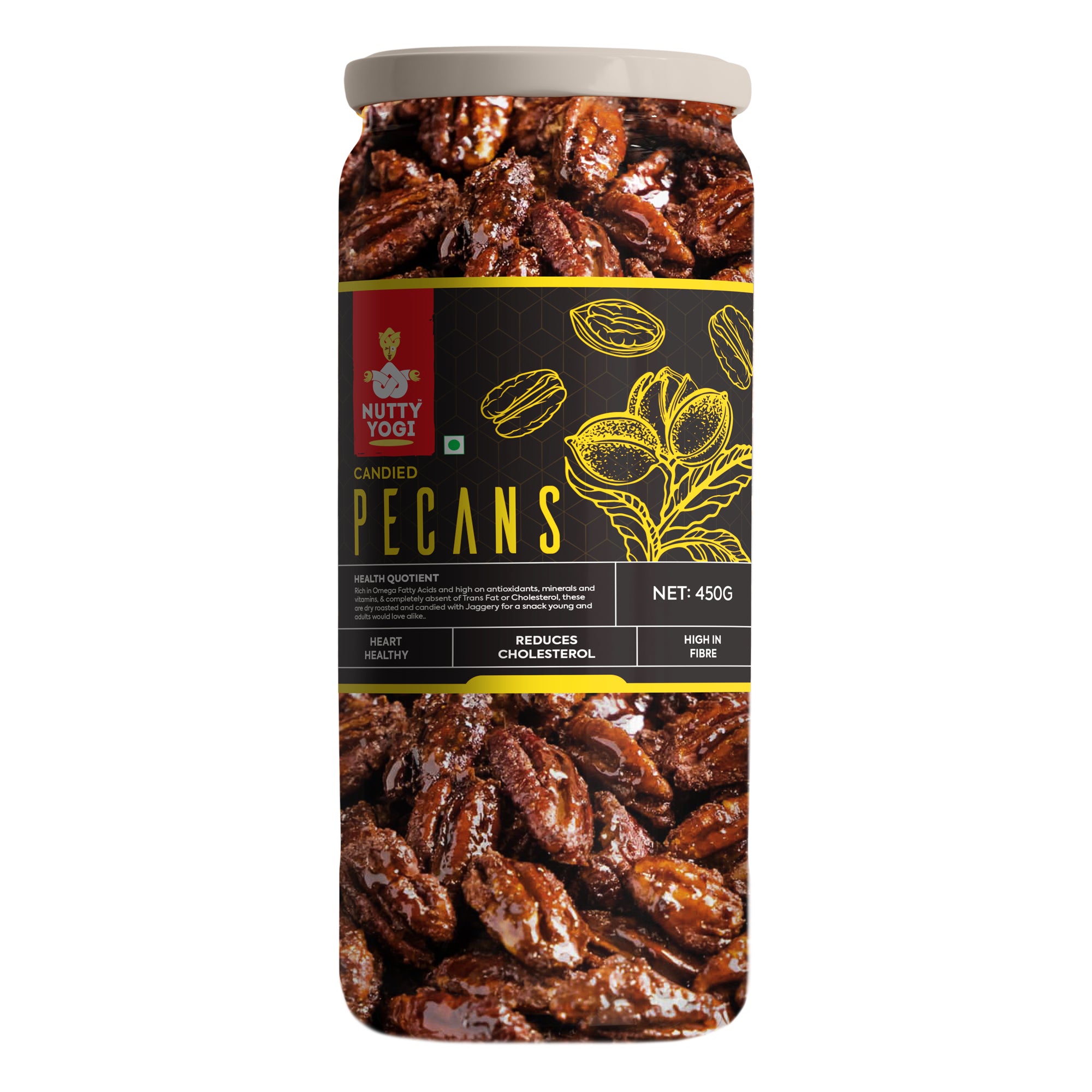 Nutty Yogi Candid Pecans 450g | All Natural | No Preservatives | No Additives | Gluten Free | Vegan | Non GMO | Nuts Dry Fruits