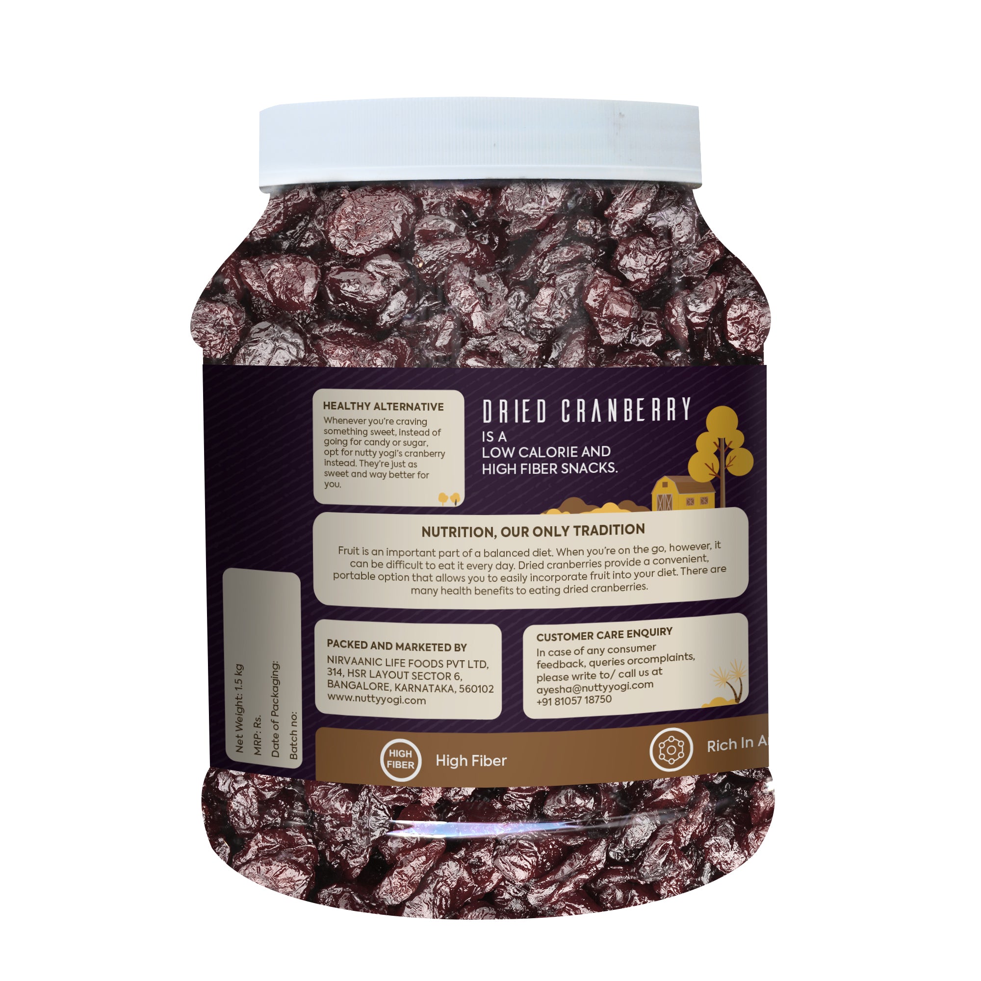 Nutty Yogi Cranberry 1.5kgs jar | Cranberry, Healthy Snack for kids and adults | High Nutrient and Antioxidant