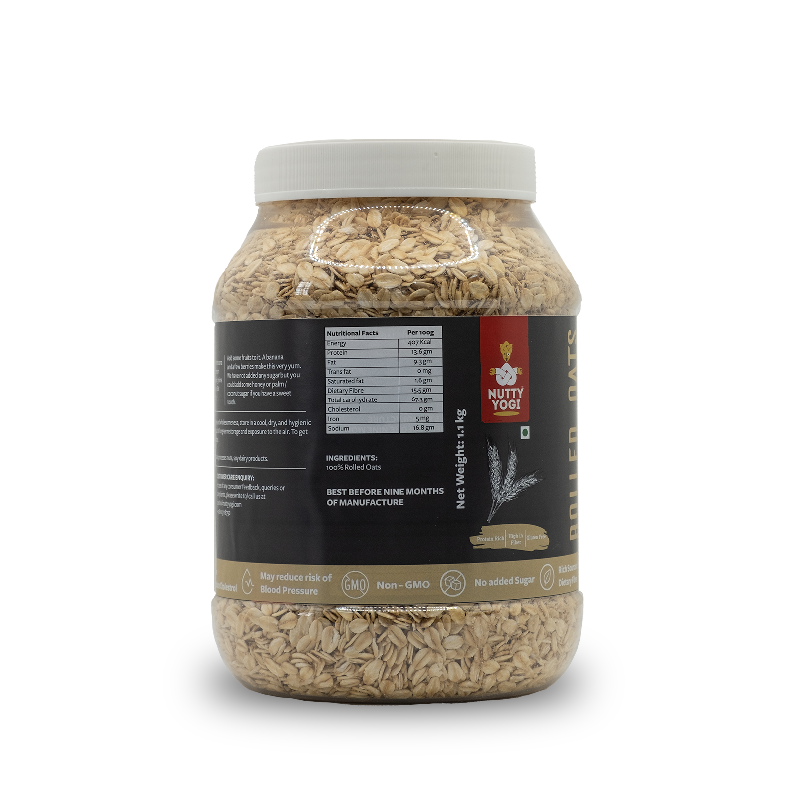 Yogabar Rolled Oats 1.2 Kg Premium Golden Rolled Oats, Gluten Free Oats  With High Fibre, Whole Grain, Non Gmo Healthy Food With No Added Sugar Diet