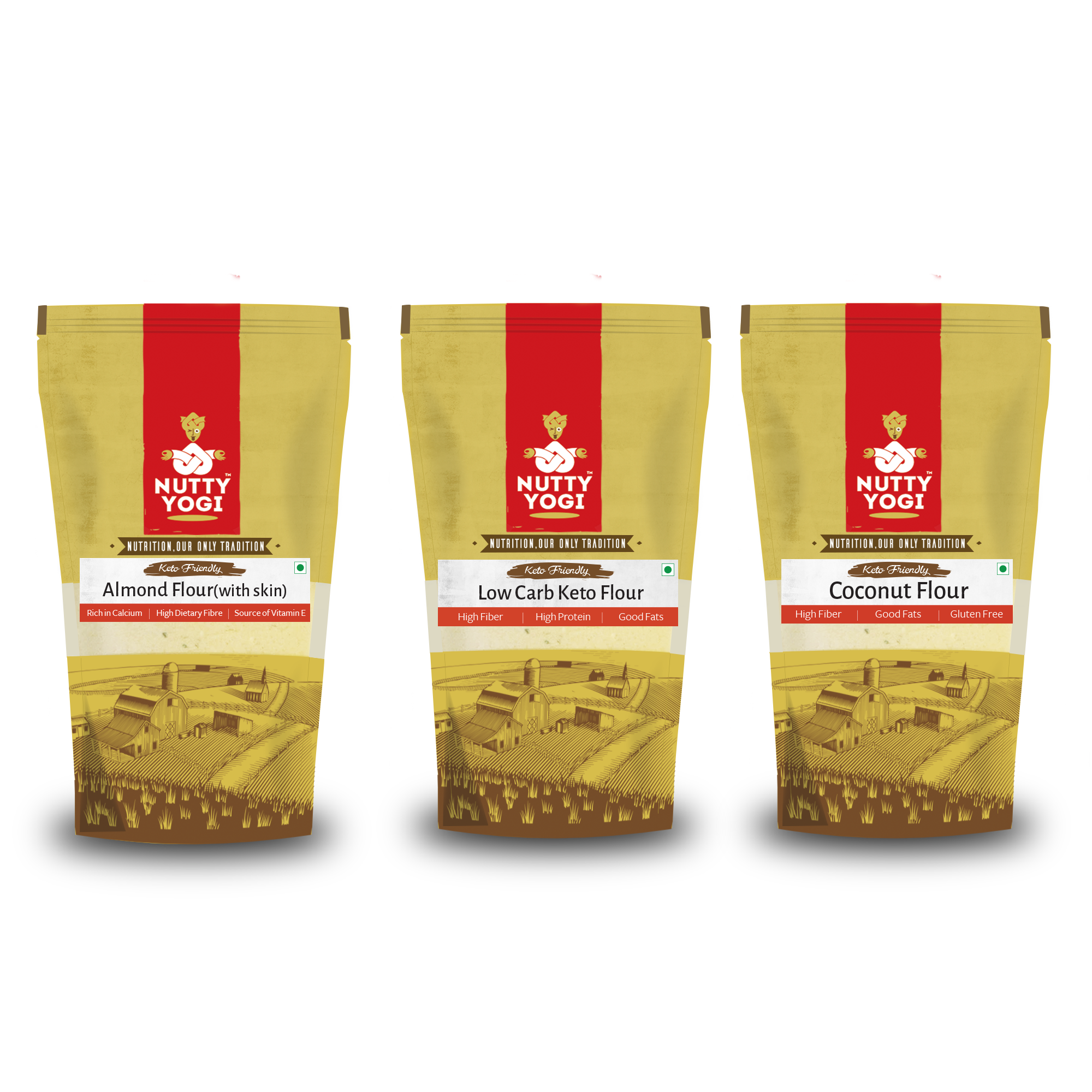 Nutty Yogi Low Carb Flours (Low Carb Keto-500 g, Almond Flour-300 g, Coconut Flour-500 g)