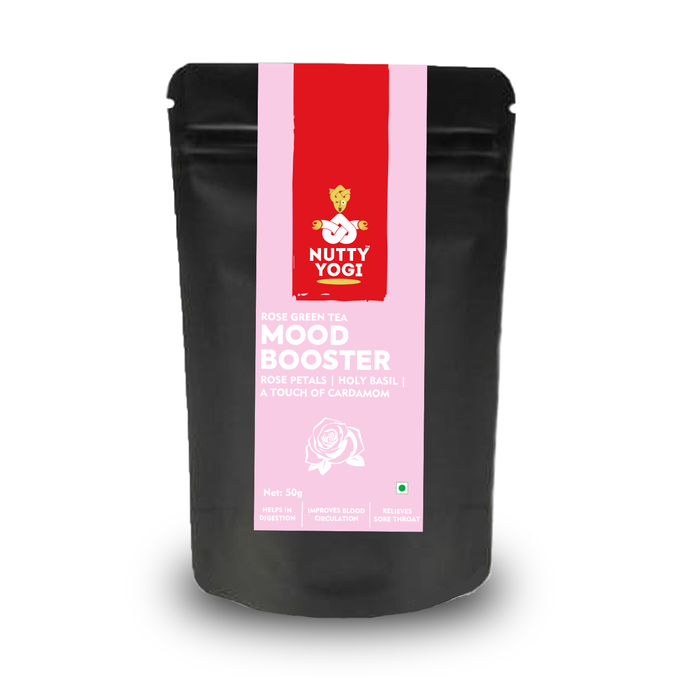 Nutty Yogi Mood Boosters (Mood Booster Tea-50 g, Very Berry Trail Mix-100 g, Cacao Nibs-100 g, Hot Chocolate-100 g)