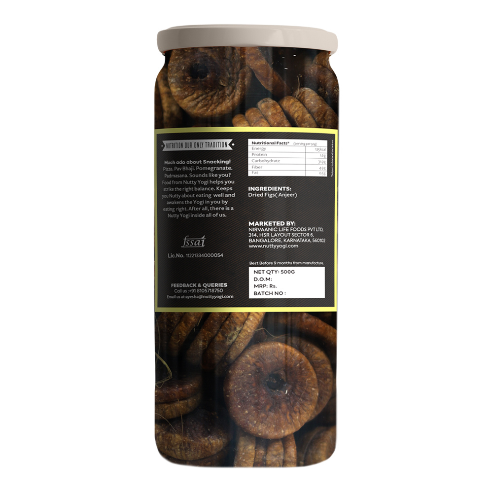 Nutty Yogi Premium Dried Afghani Anjeer 500g | Dried Figs | Rich Source of Fibre Calcium & Iron | Low in calories and Fat Free |