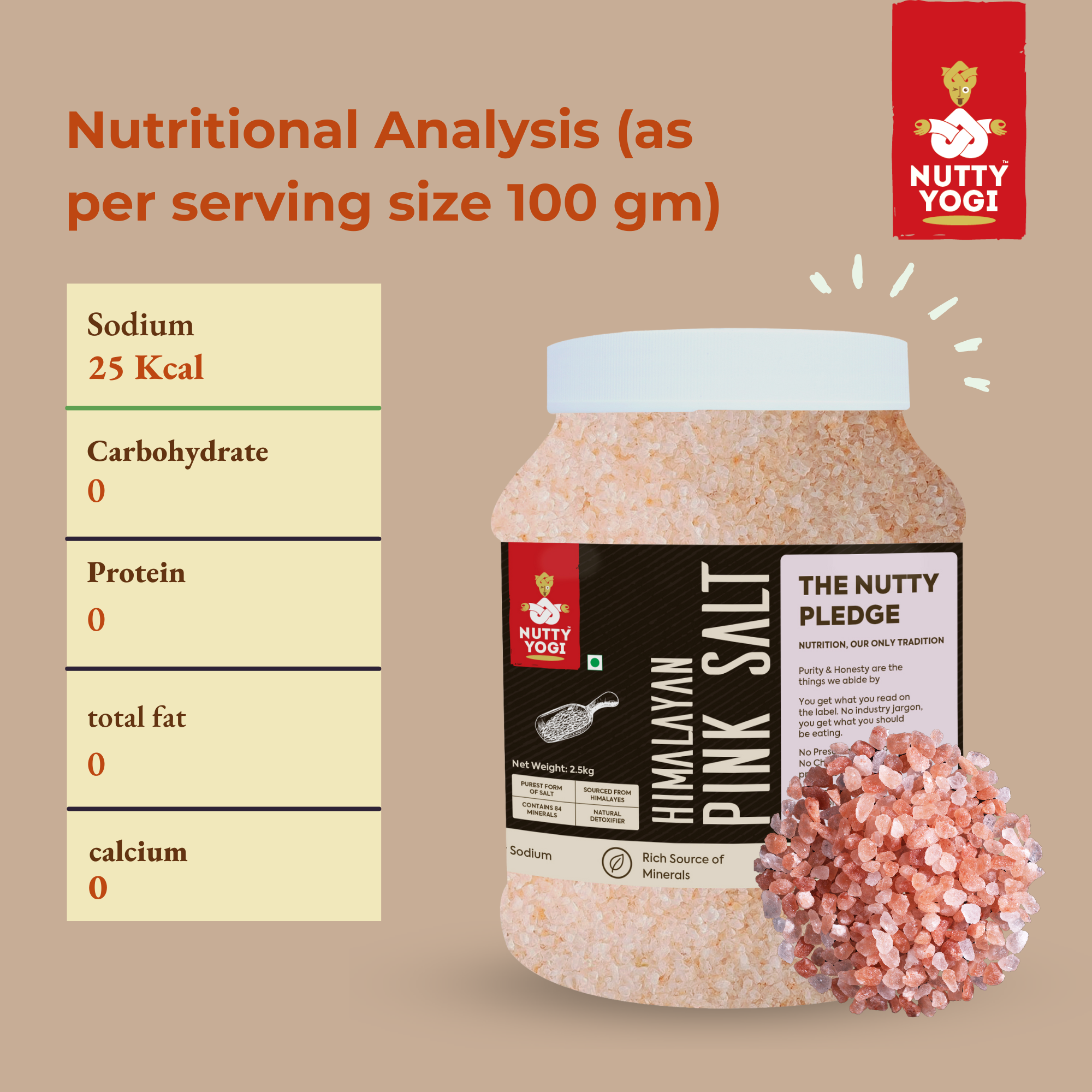 Nutty Yogi Himalayan Pink Salt Jar 2.5kgs | [for Healthy Cooking, Weight Loss & Salt Flush] (Natural Salt with Additive-Free, Gourmet Grade, Signature Quality)    INR₹36900INR₹369.0