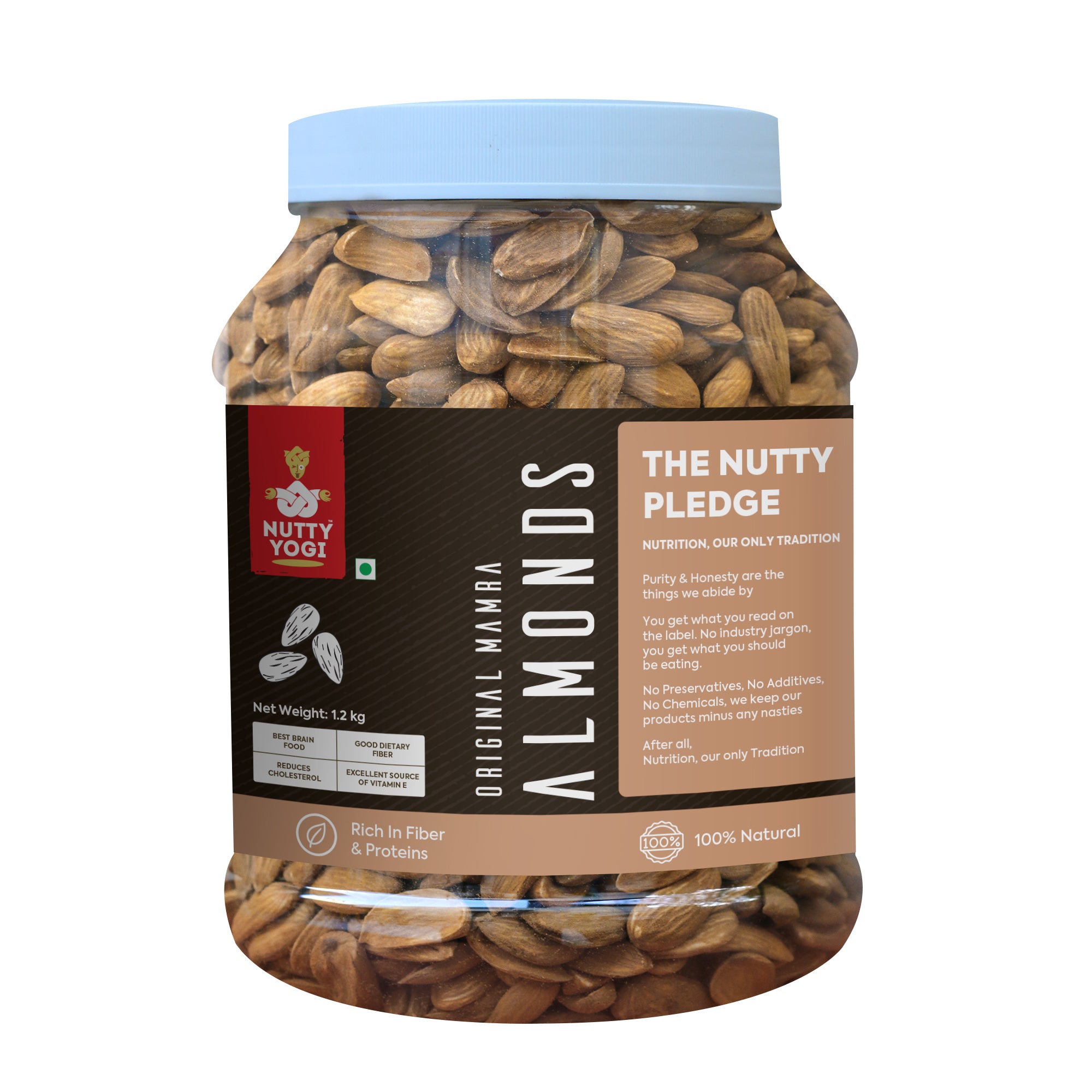 Nutty Yogi Mamra Almonds 1.2kgs jar | No Additives | Gluten Free | Vegan | Non GMO | Nuts | Dry Fruits