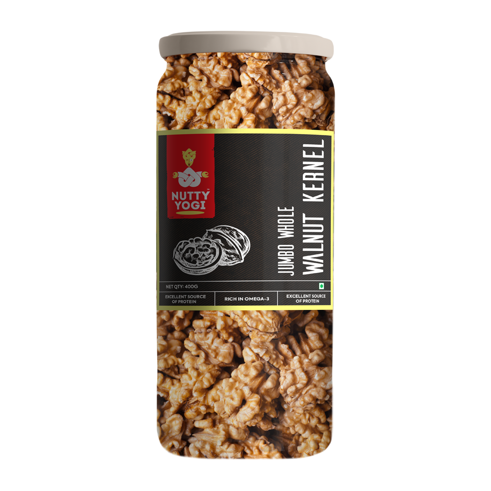Nutty Yogi Walnuts Jar 400g| Premium Akrot Giri | Rich in Protein & Iron | Low Calorie Nut | 0g Trans Fat & Cholesterol Free